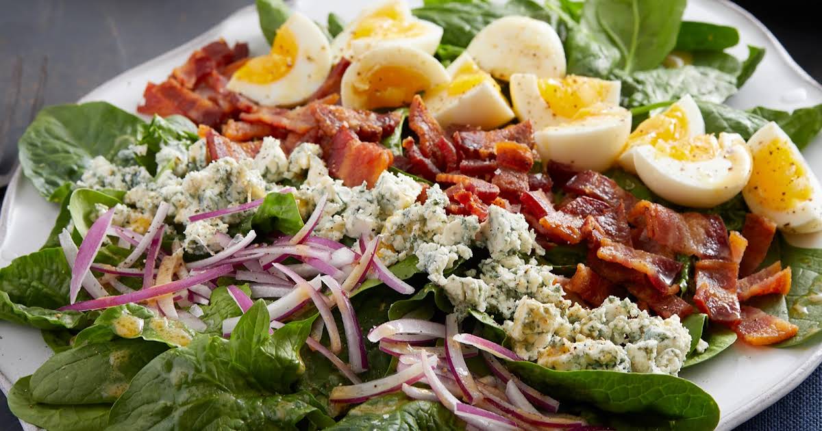 Spinach Salad with Bacon, Blue Cheese, and Bourbon Vinaigrette