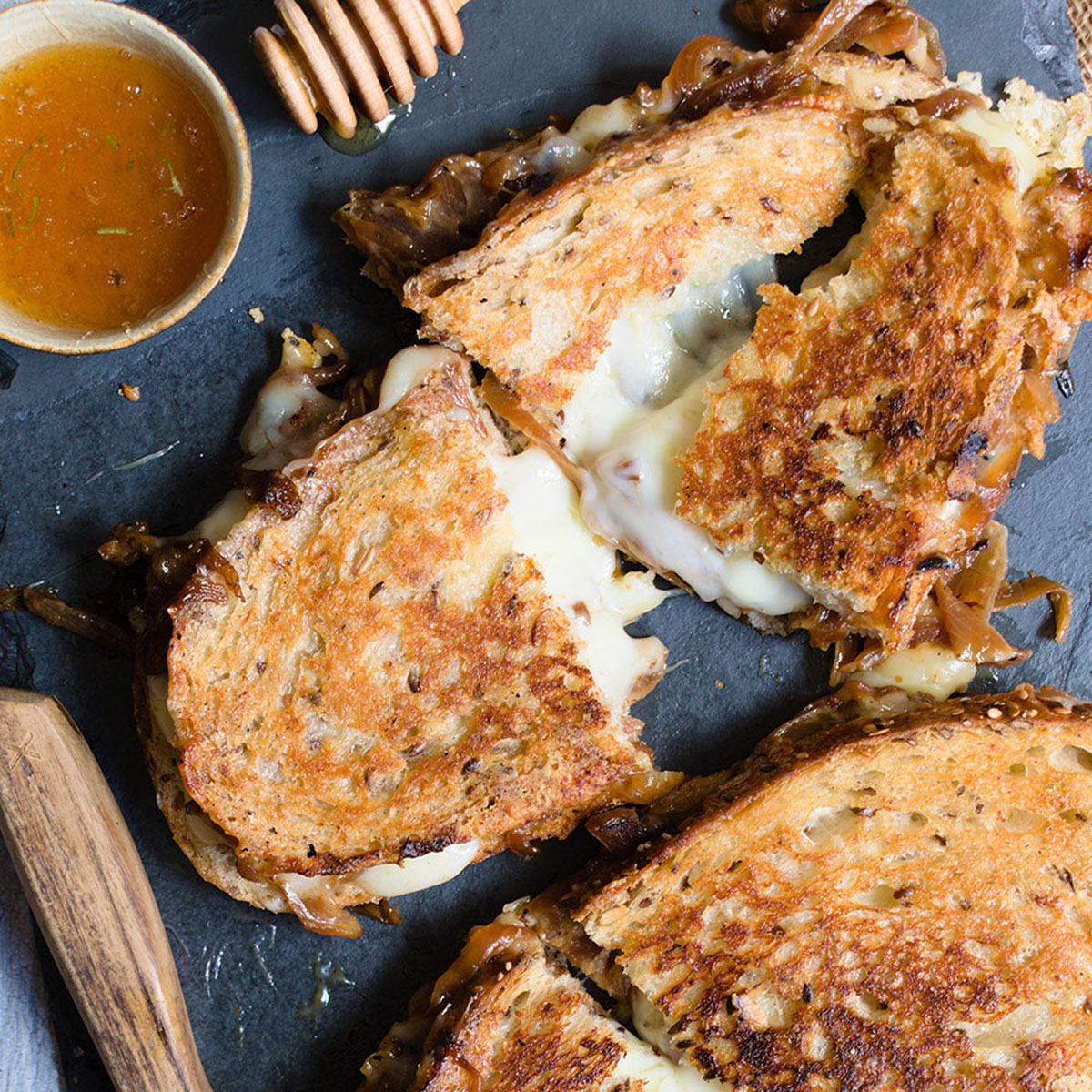 Grilled Cheese with Bourbon Melted Onions